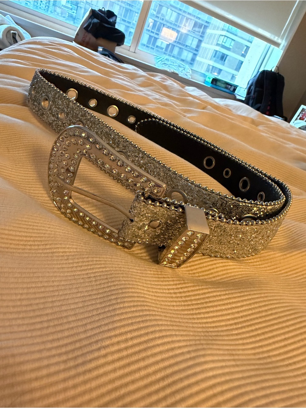 Glitter Crystal Buckle Women's Belt - Silver